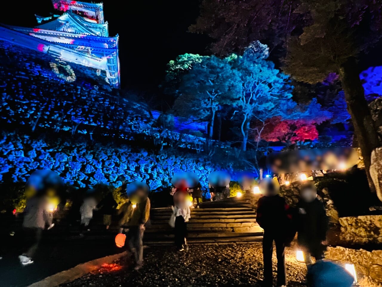 「NAKED夜まつり 高知城」の石階段（休日のようす）
